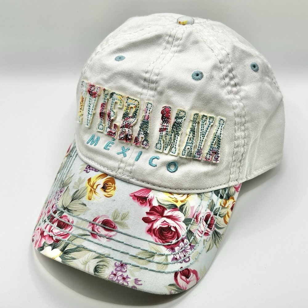 Riviera Maya Mexico Roses Flowers Women's Hat Cap Adjustable Strapback White